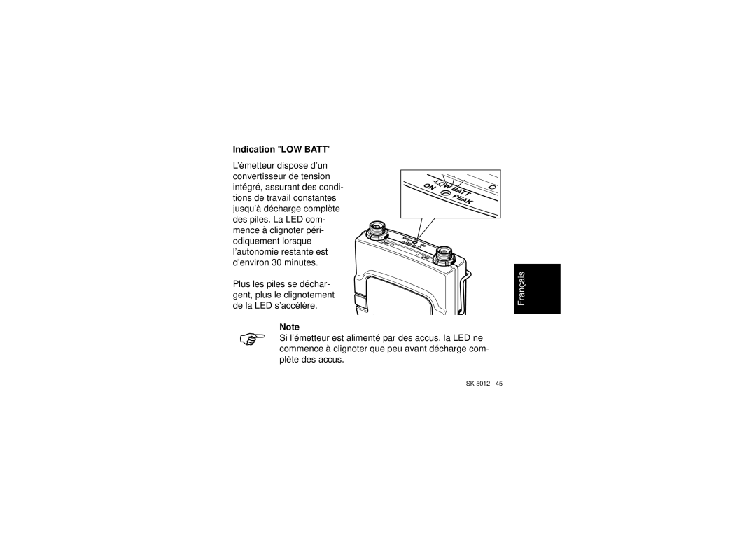 Sennheiser SK 5012 instruction manual Indication LOW Batt 