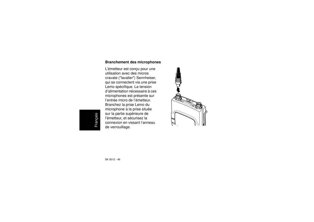 Sennheiser SK 5012 instruction manual Branchement des microphones 