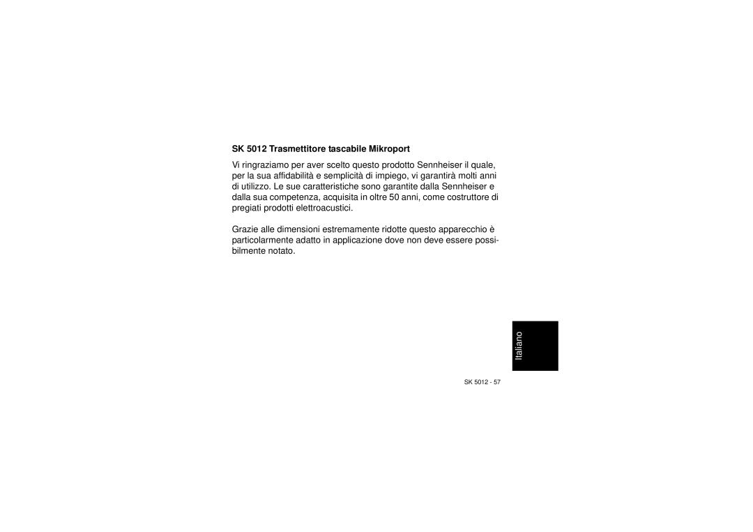 Sennheiser instruction manual SK 5012 Trasmettitore tascabile Mikroport 