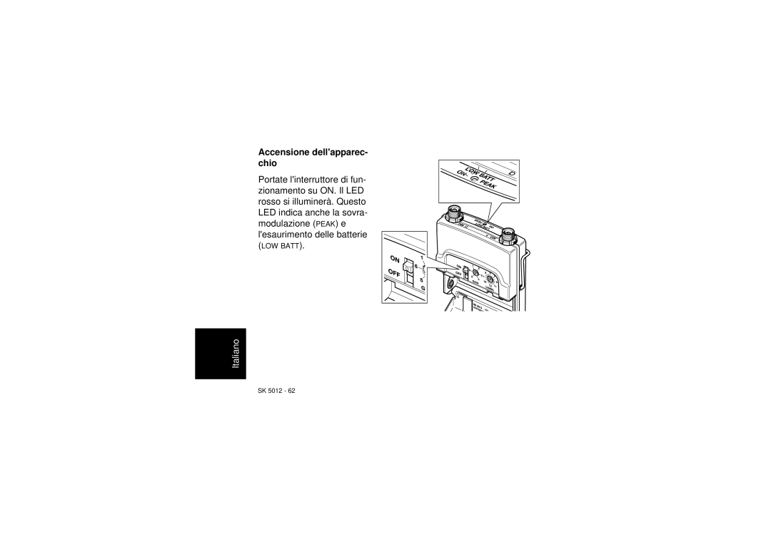 Sennheiser SK 5012 instruction manual Accensione dellapparec- chio 