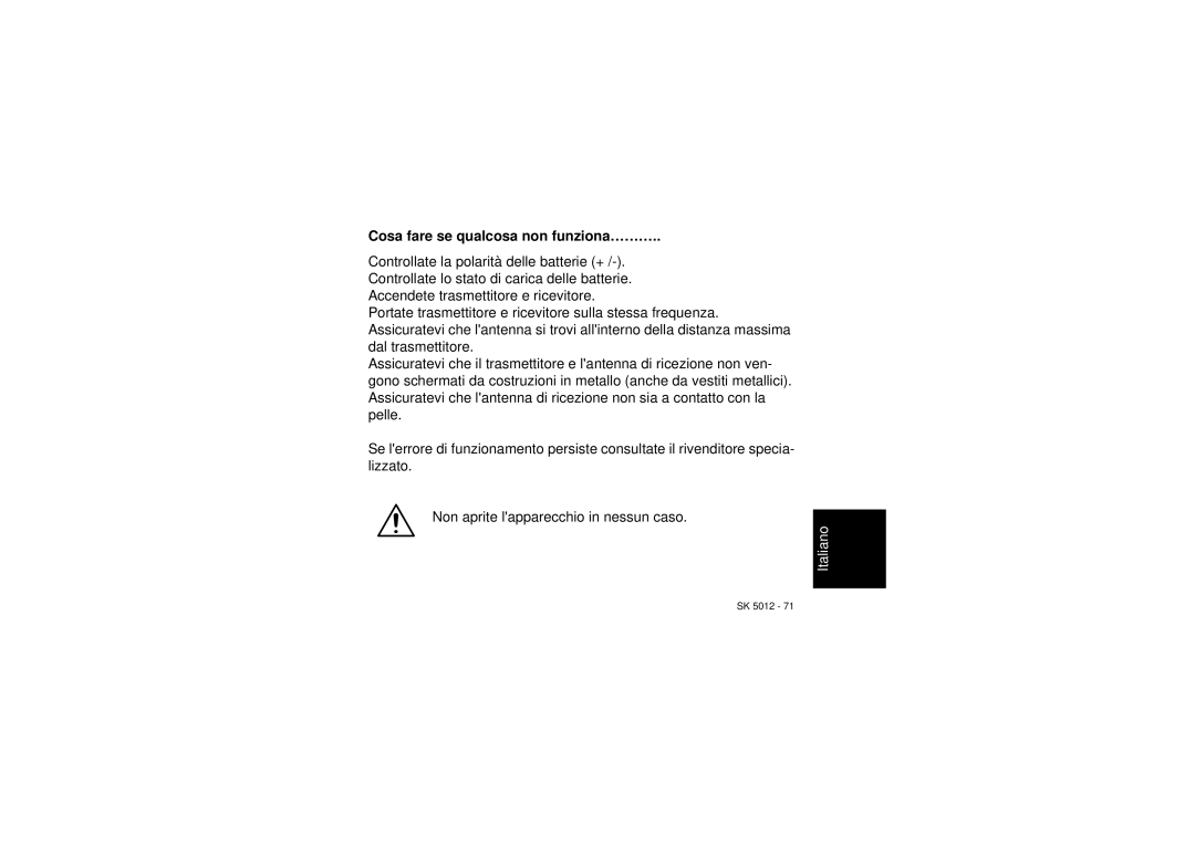 Sennheiser SK 5012 instruction manual Cosa fare se qualcosa non funziona……… 