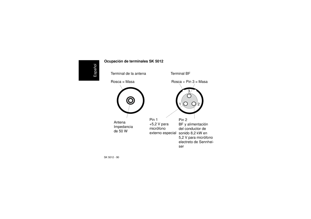 Sennheiser SK 5012 instruction manual Ocupación de terminales SK 