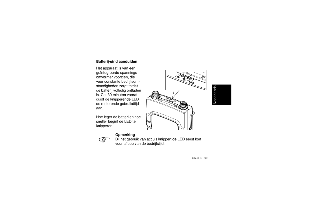 Sennheiser SK 5012 instruction manual Batterij-eind aanduiden 