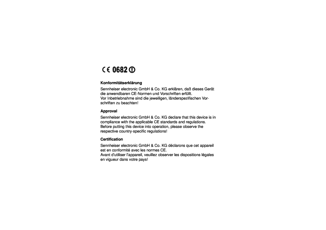 Sennheiser SK 5012 instruction manual Konformitätserklärung, Approval, Certification 