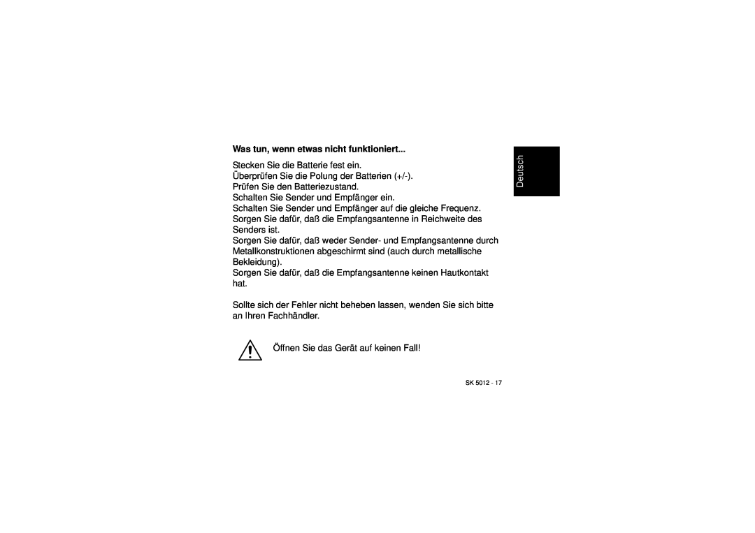 Sennheiser SK 5012 instruction manual Was tun, wenn etwas nicht funktioniert, Deutsch 