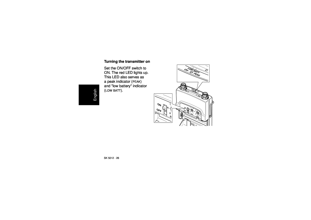 Sennheiser SK 5012 instruction manual Turning the transmitter on, English, Sk 