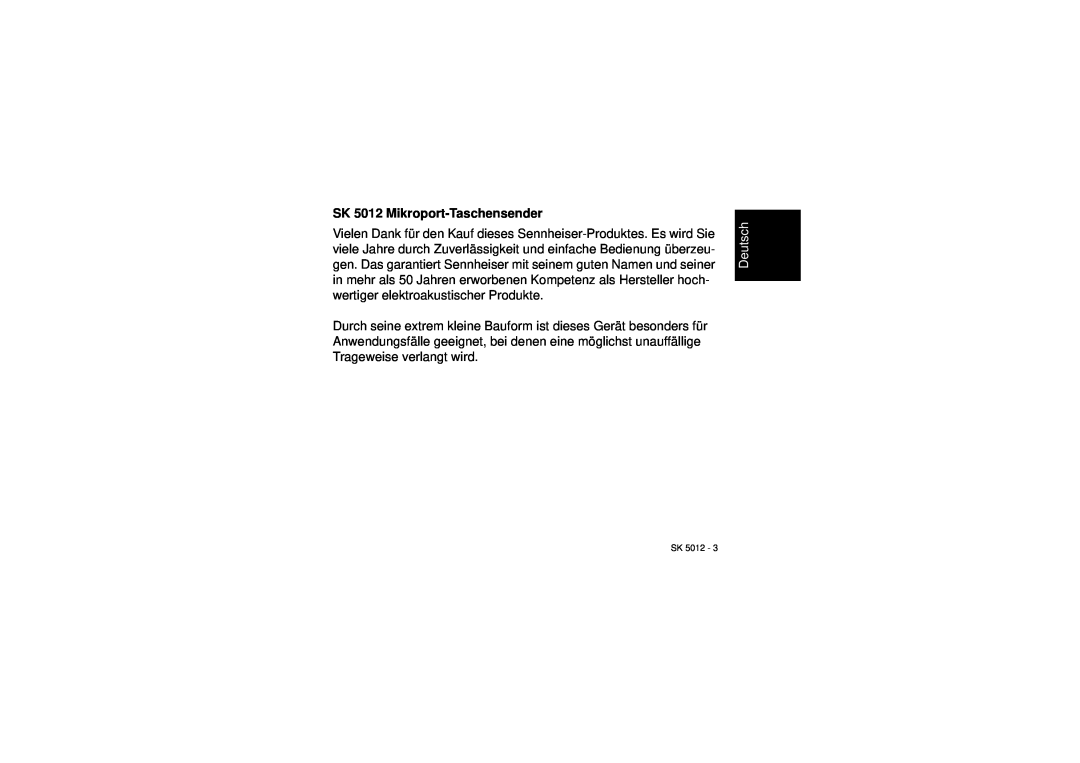 Sennheiser instruction manual SK 5012 Mikroport-Taschensender, Deutsch 