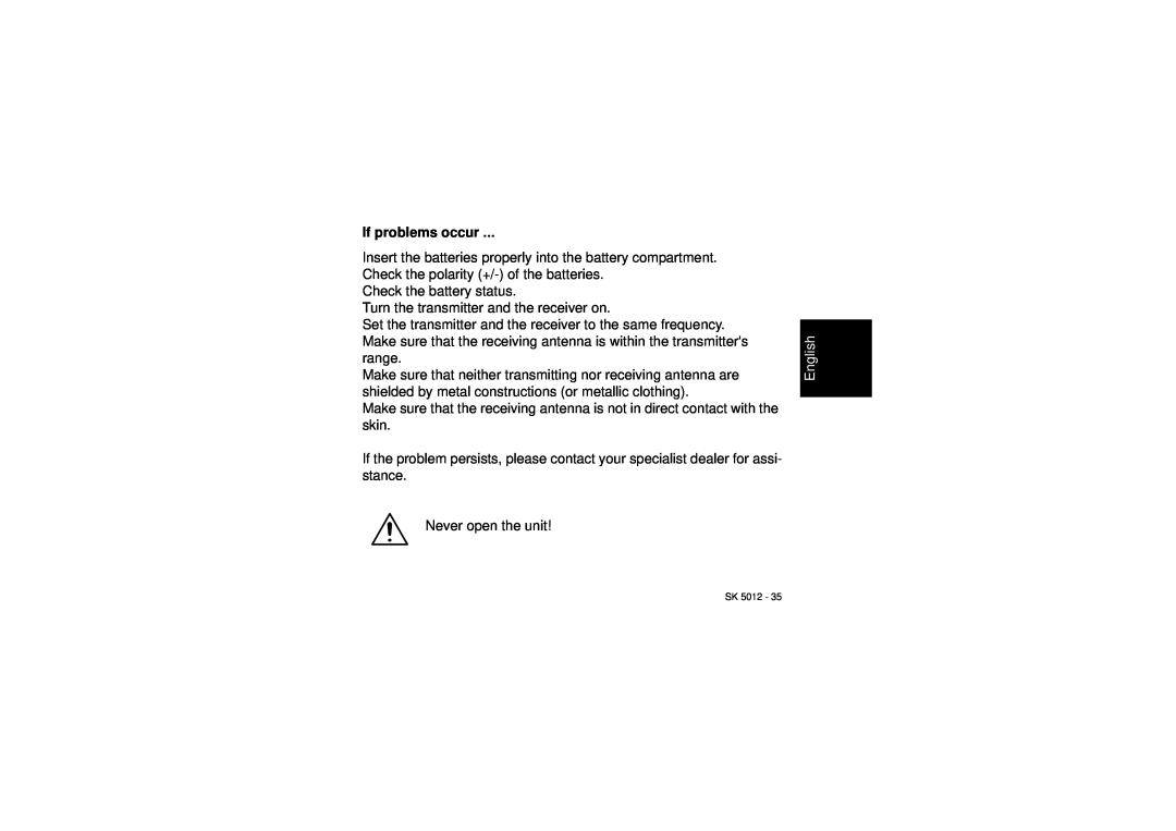 Sennheiser SK 5012 instruction manual If problems occur, English 