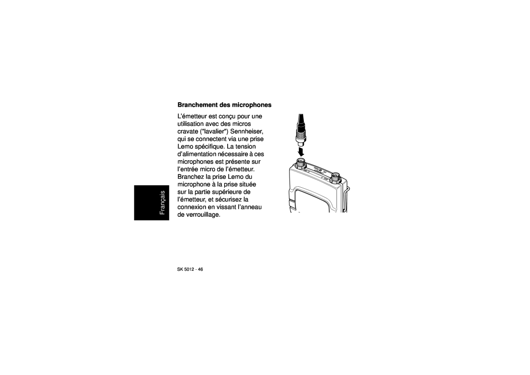 Sennheiser SK 5012 instruction manual Branchement des microphones, Français 