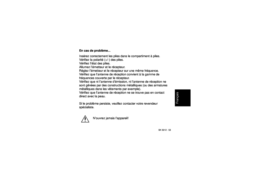 Sennheiser SK 5012 instruction manual En cas de problème, Français 