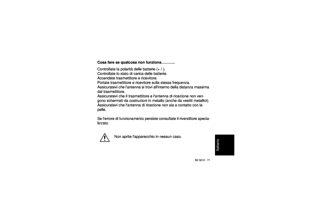 Sennheiser SK 5012 instruction manual Cosa fare se qualcosa non funziona………, Italiano 