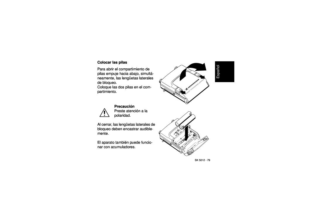 Sennheiser SK 5012 instruction manual Colocar las pilas, Precaución, Español 