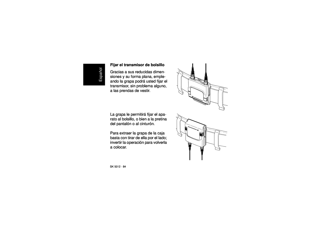 Sennheiser SK 5012 instruction manual Fijar el transmisor de bolsillo, Español 