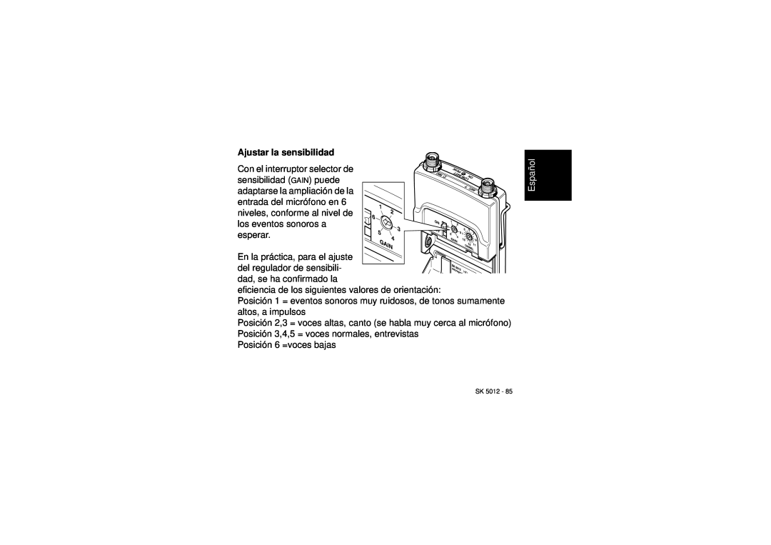 Sennheiser SK 5012 instruction manual Ajustar la sensibilidad, Español 