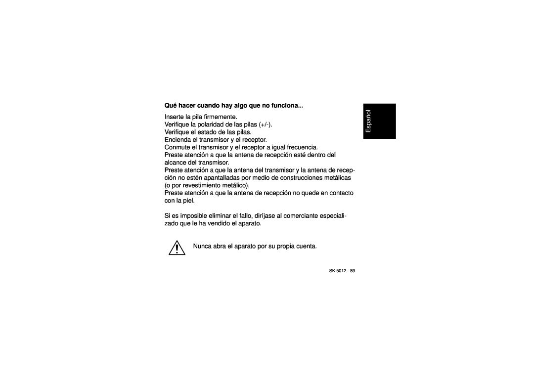 Sennheiser SK 5012 instruction manual Qué hacer cuando hay algo que no funciona, Español 