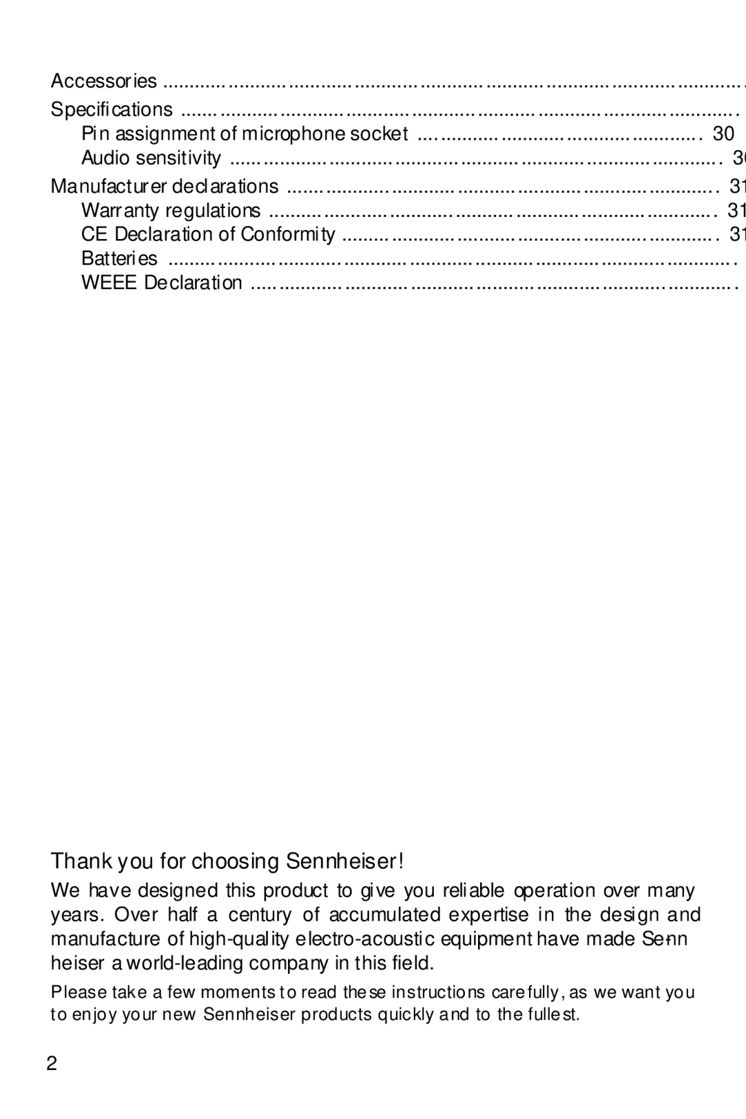 Sennheiser SK 5212 manual Thank you for choosing Sennheiser 