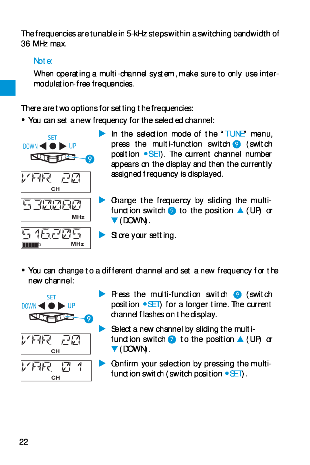 Sennheiser SK 5212 manual There are two options for setting the frequencies 