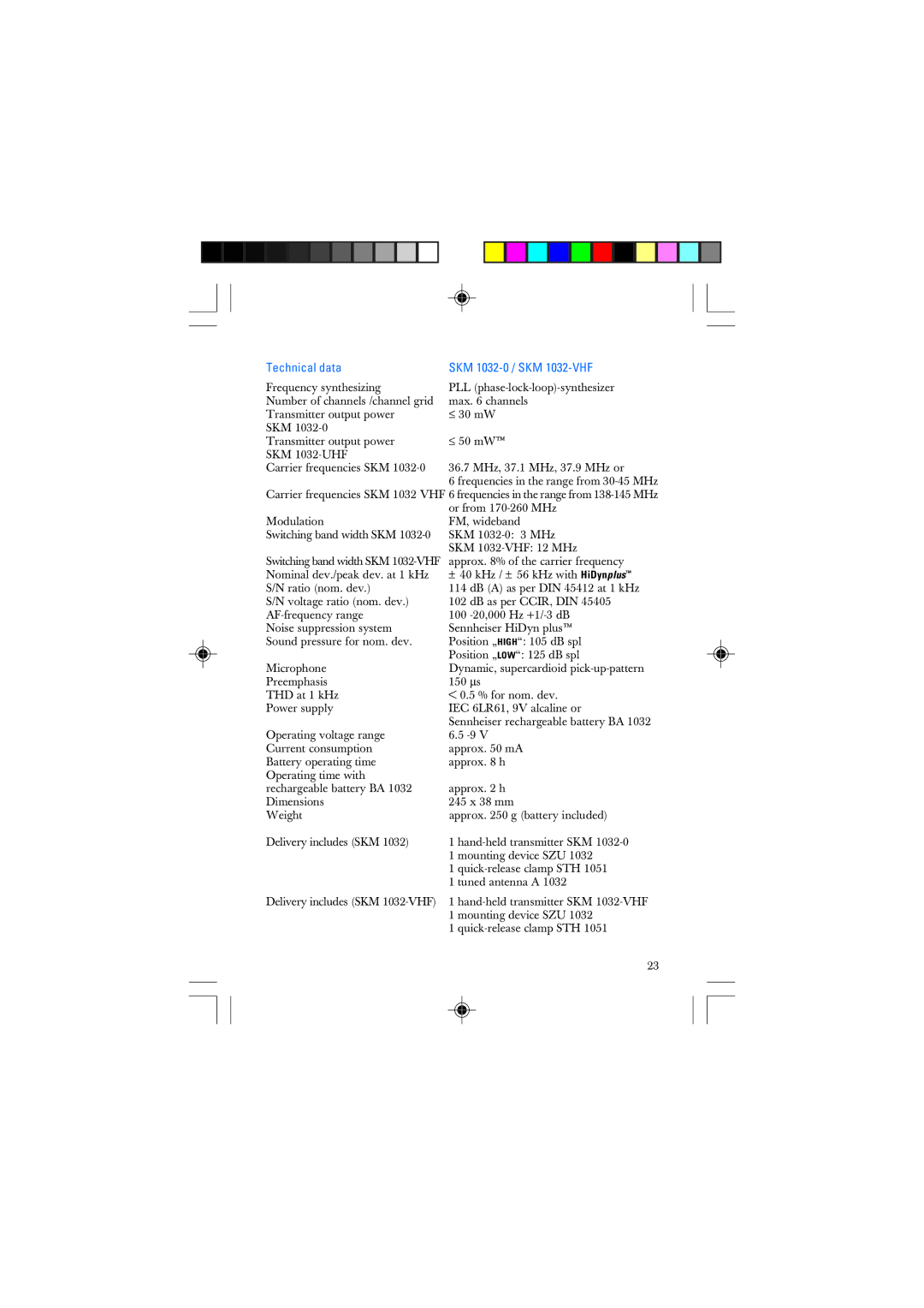 Sennheiser manual SKM 1032-0 / SKM 1032-VHF 