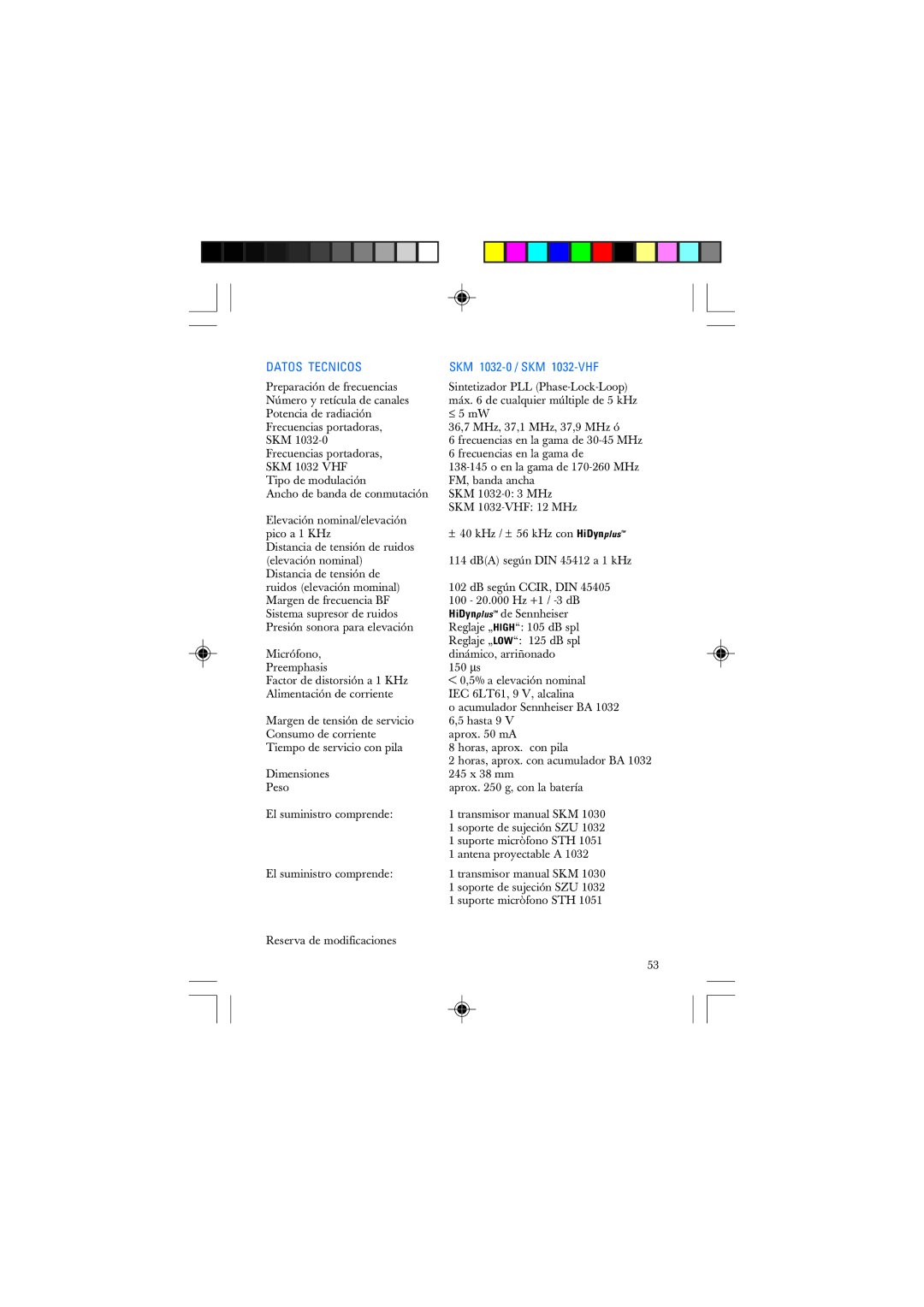 Sennheiser manual SKM 1032-0 / SKM 1032-VHF 