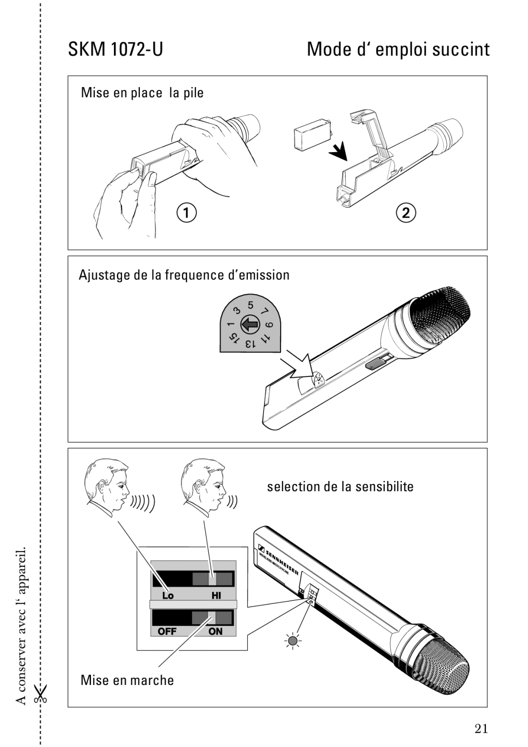 Sennheiser SKM 1072-U manual Mode d‘ emploi succint 