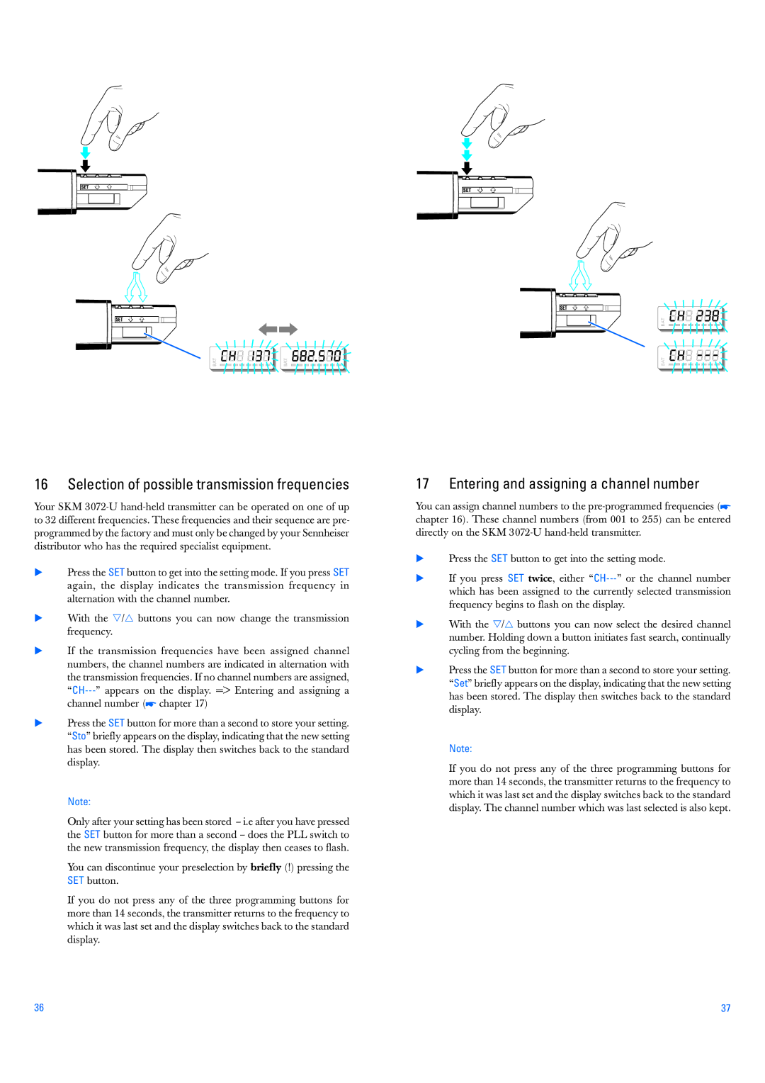 Sennheiser SKM 3072-U-x, SKM 3072-U manual Selection of possible transmission frequencies 