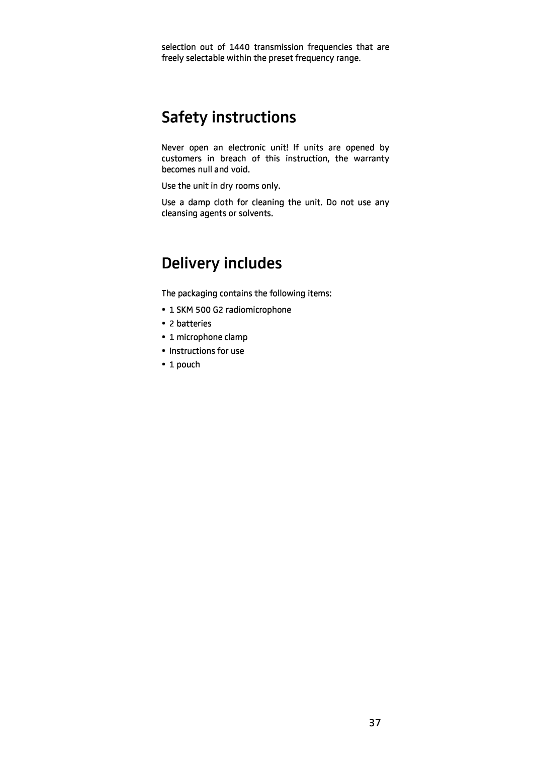 Sennheiser EK 500, SKM 500 manual Safety instructions, Delivery includes 