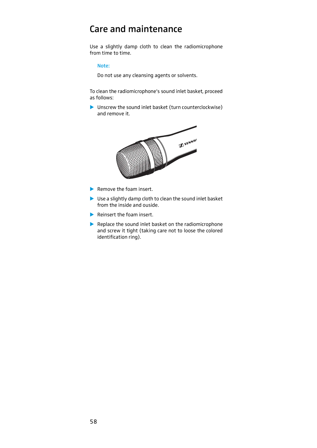 Sennheiser SKM 500, EK 500 manual Care and maintenance 