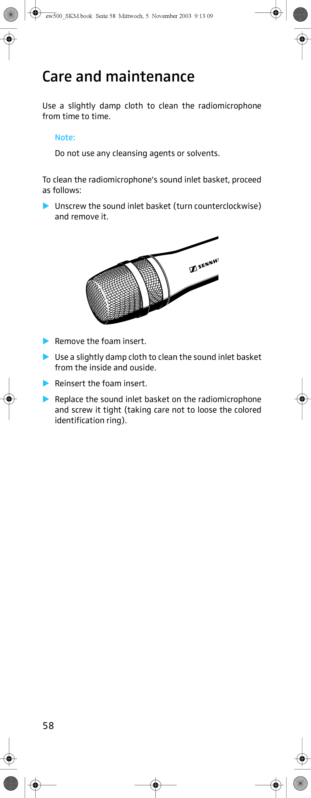 Sennheiser SKM 500 G2 manual Care and maintenance 