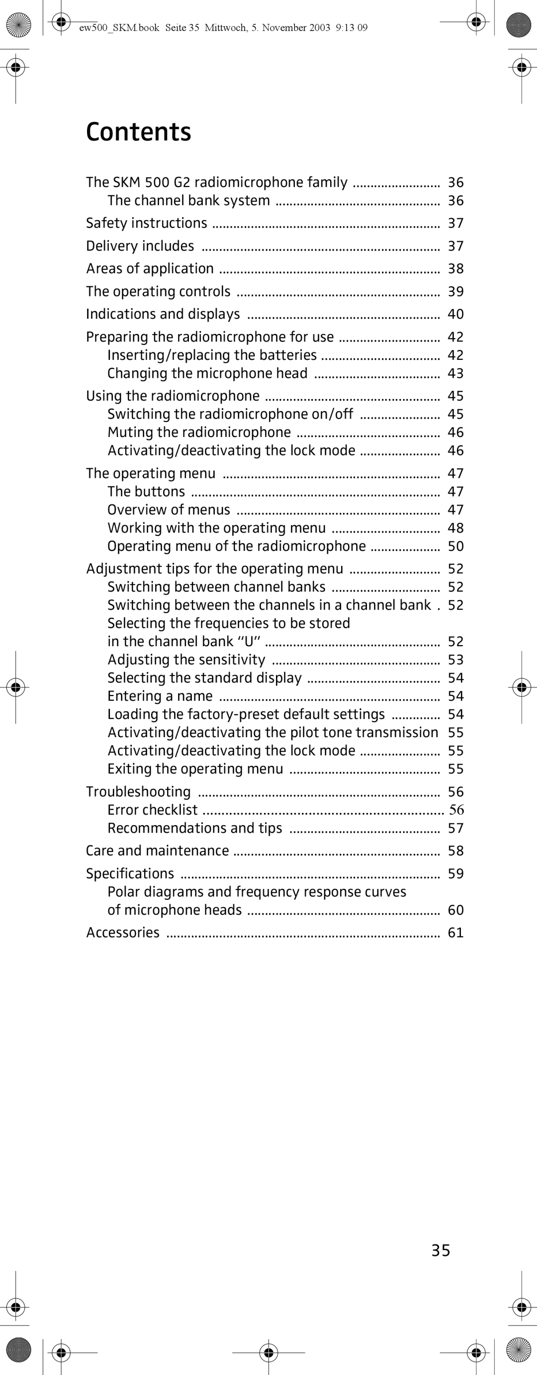 Sennheiser SKM 500 G2 manual Contents 