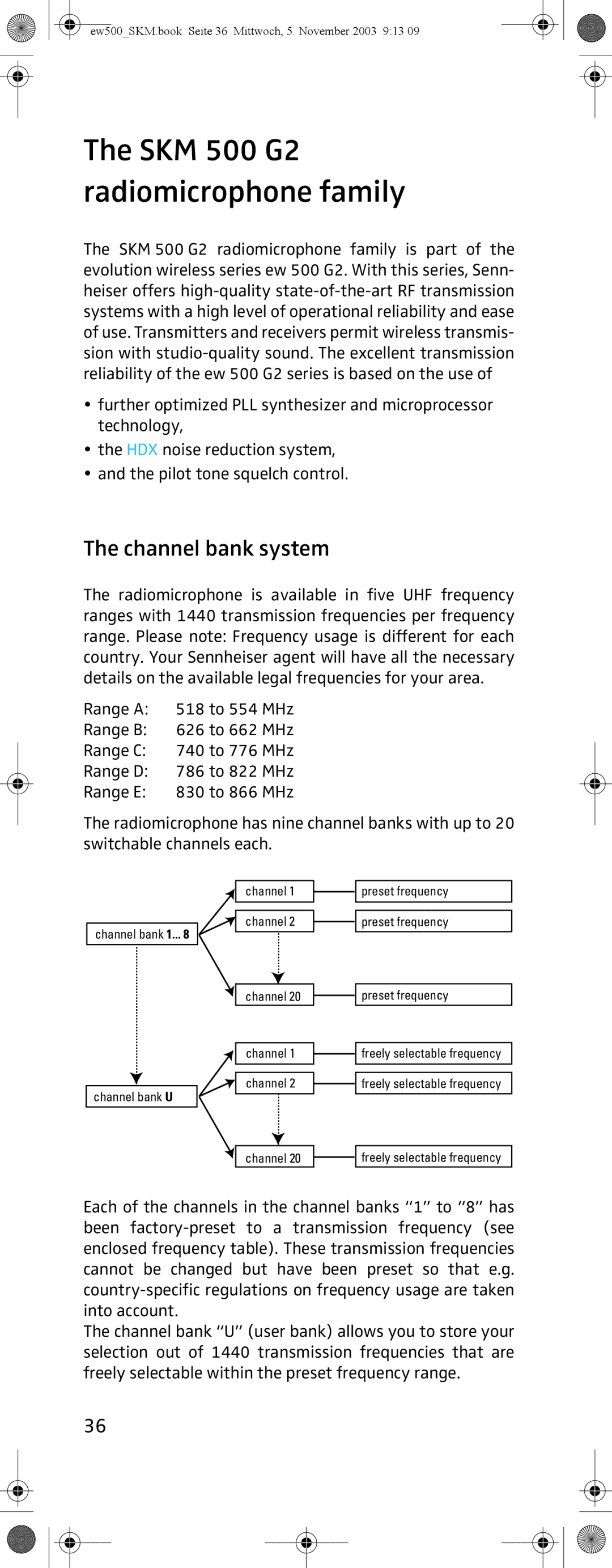 Sennheiser manual SKM 500 G2 radiomicrophone family, Channel bank system 