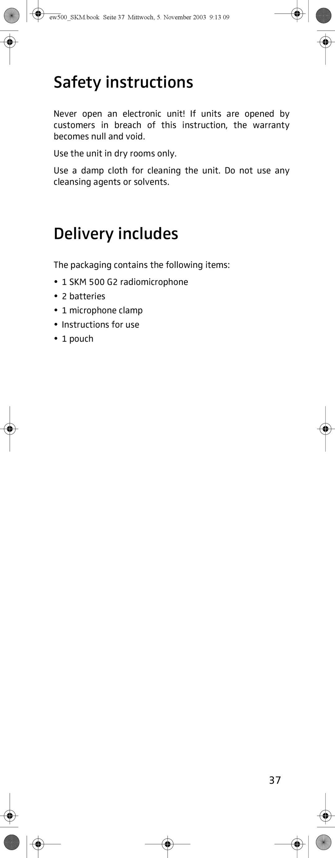 Sennheiser SKM 500 G2 manual Safety instructions, Delivery includes 