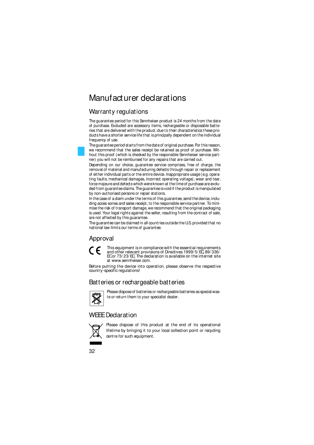 Sennheiser SKM 5200 manual Manufacturer declarations 