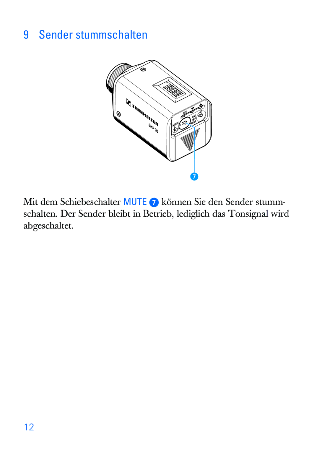 Sennheiser SKP 30 manual Sender stummschalten 