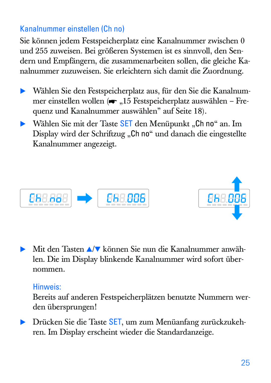 Sennheiser SKP 30 manual Kanalnummer einstellen Ch no 