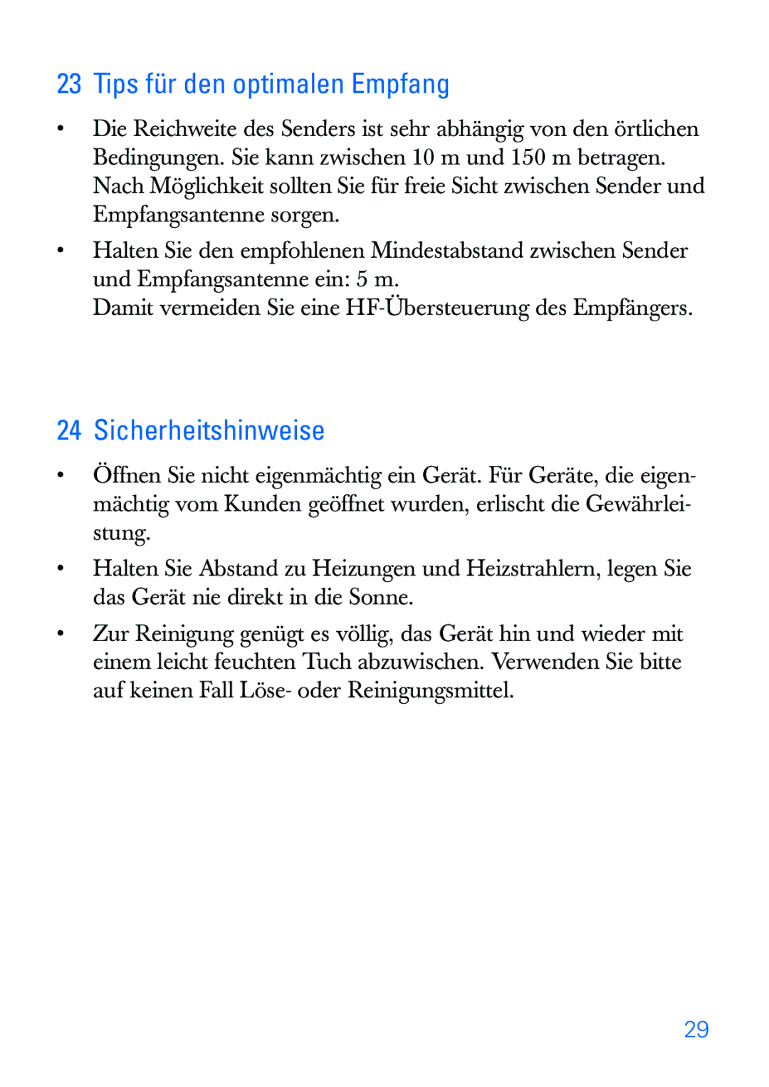 Sennheiser SKP 30 manual Tips für den optimalen Empfang, Sicherheitshinweise 