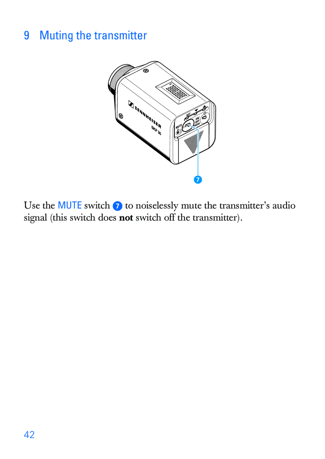 Sennheiser SKP 30 manual Muting the transmitter 