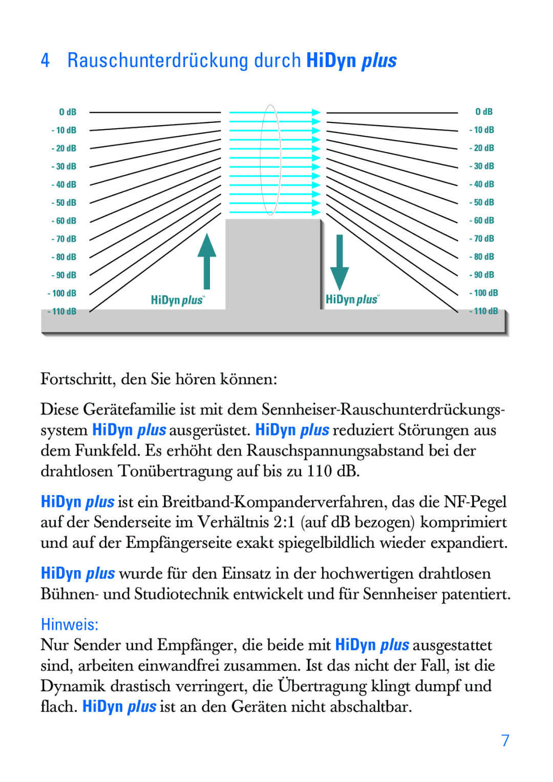 Sennheiser SKP 30 manual Rauschunterdrückung durch HiDyn plus, Hinweis 