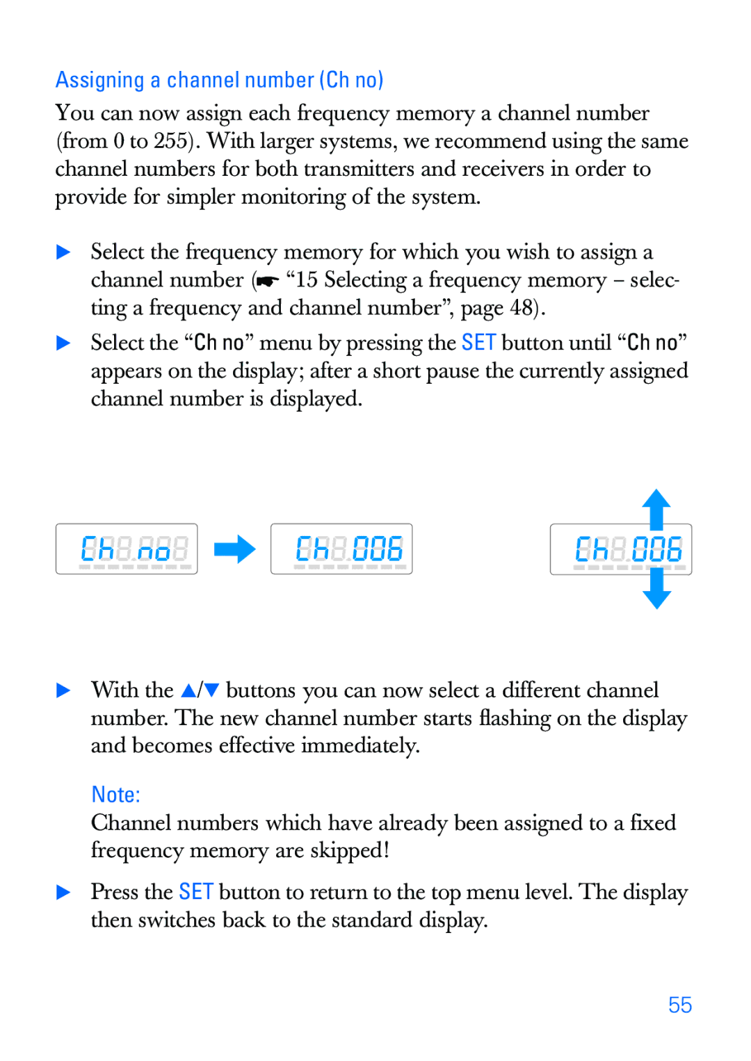 Sennheiser SKP 30 manual Assigning a channel number Ch no 