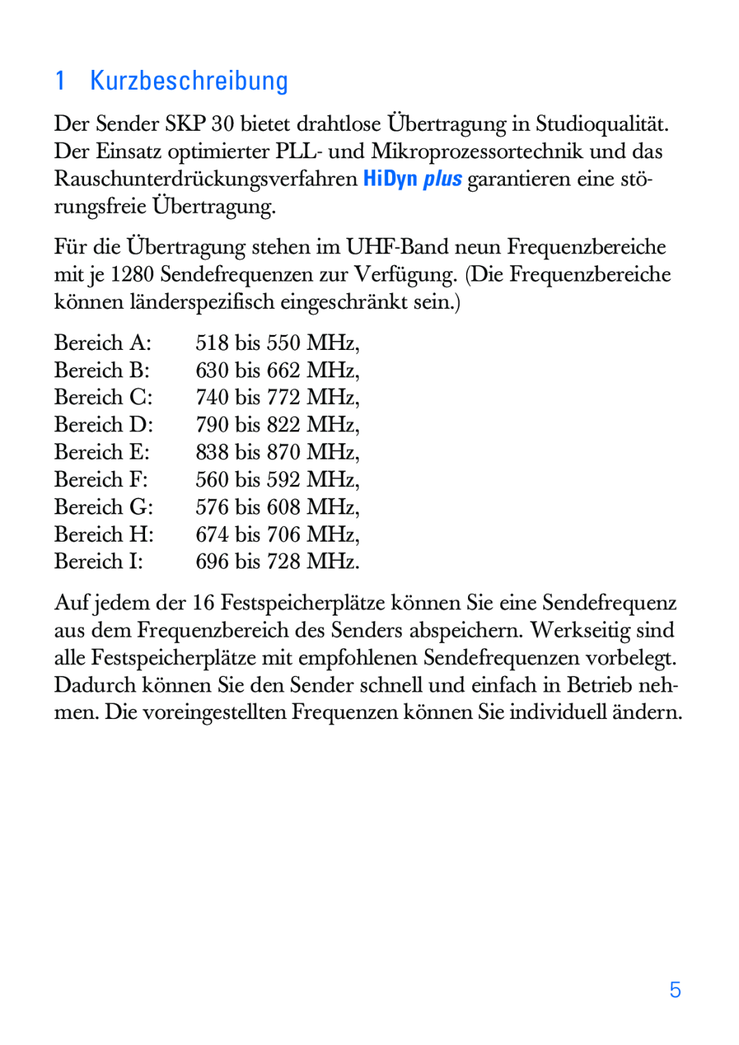 Sennheiser SKP 30 manual Kurzbeschreibung 