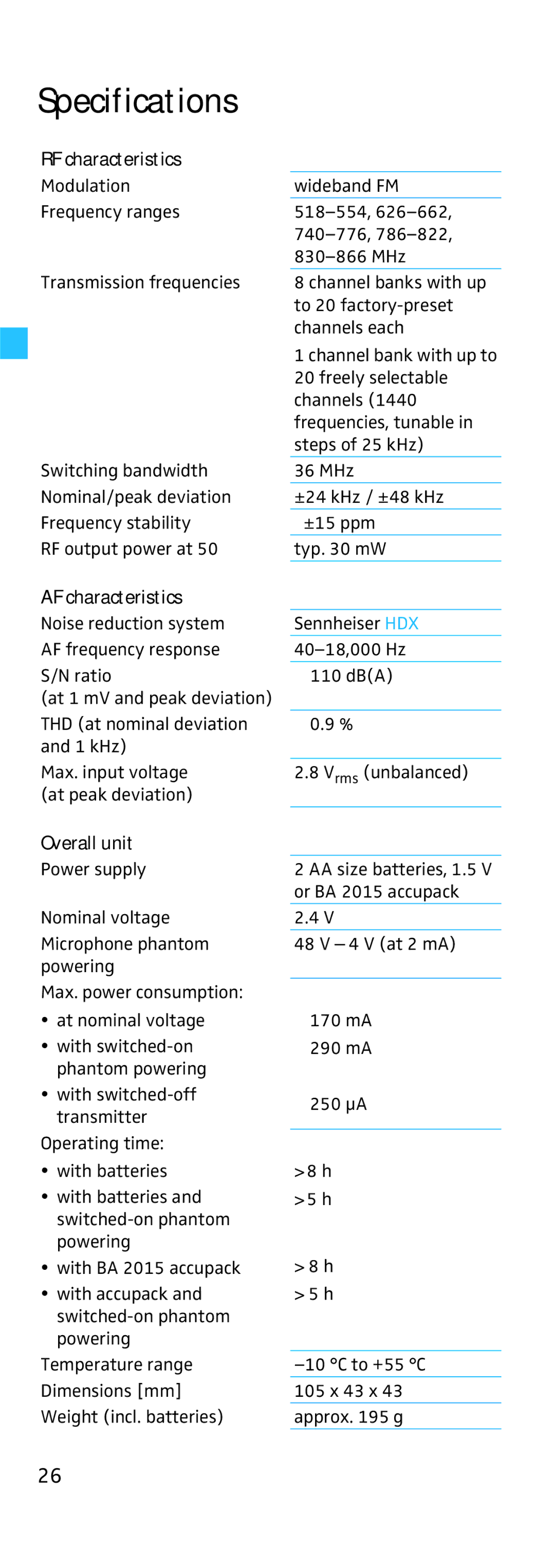 Sennheiser SKP 500 manual Specifications 