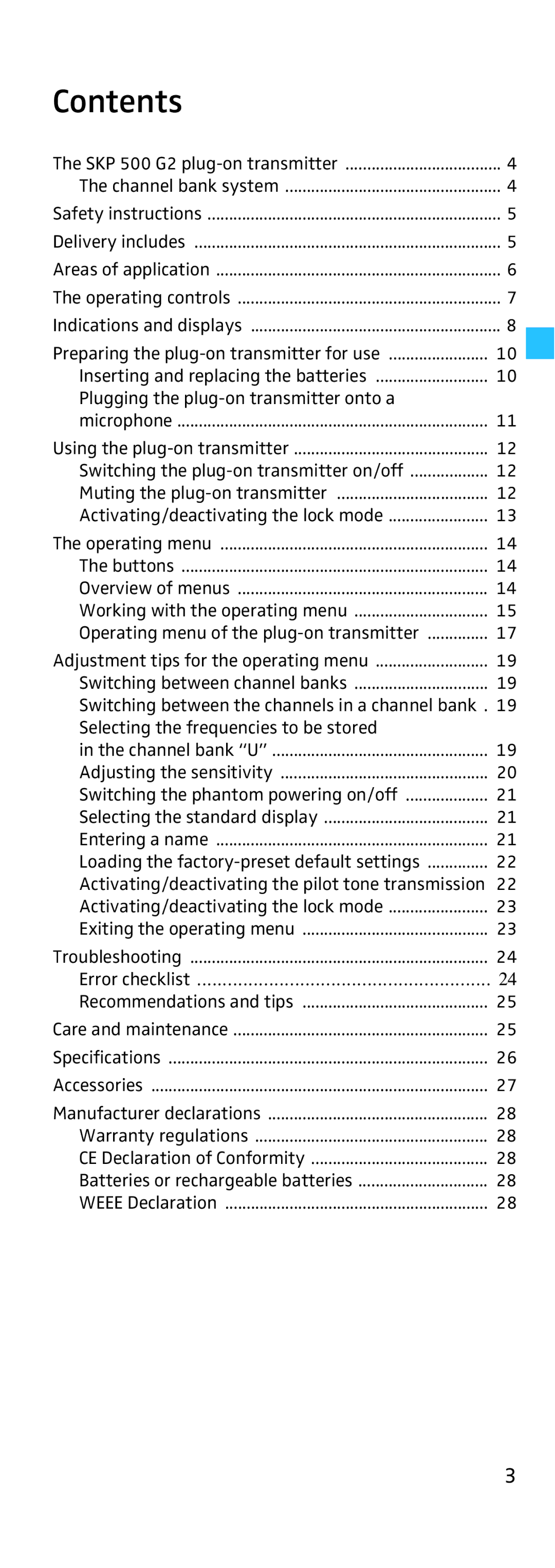 Sennheiser SKP 500 manual Contents 