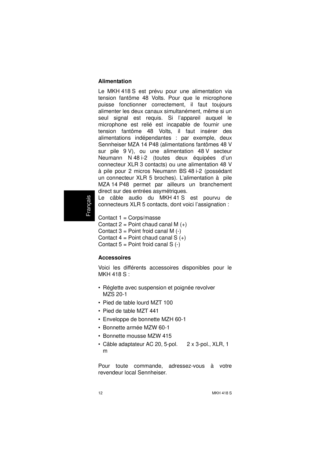 Sennheiser SLT23460FC instruction manual Alimentation, Accessoires 