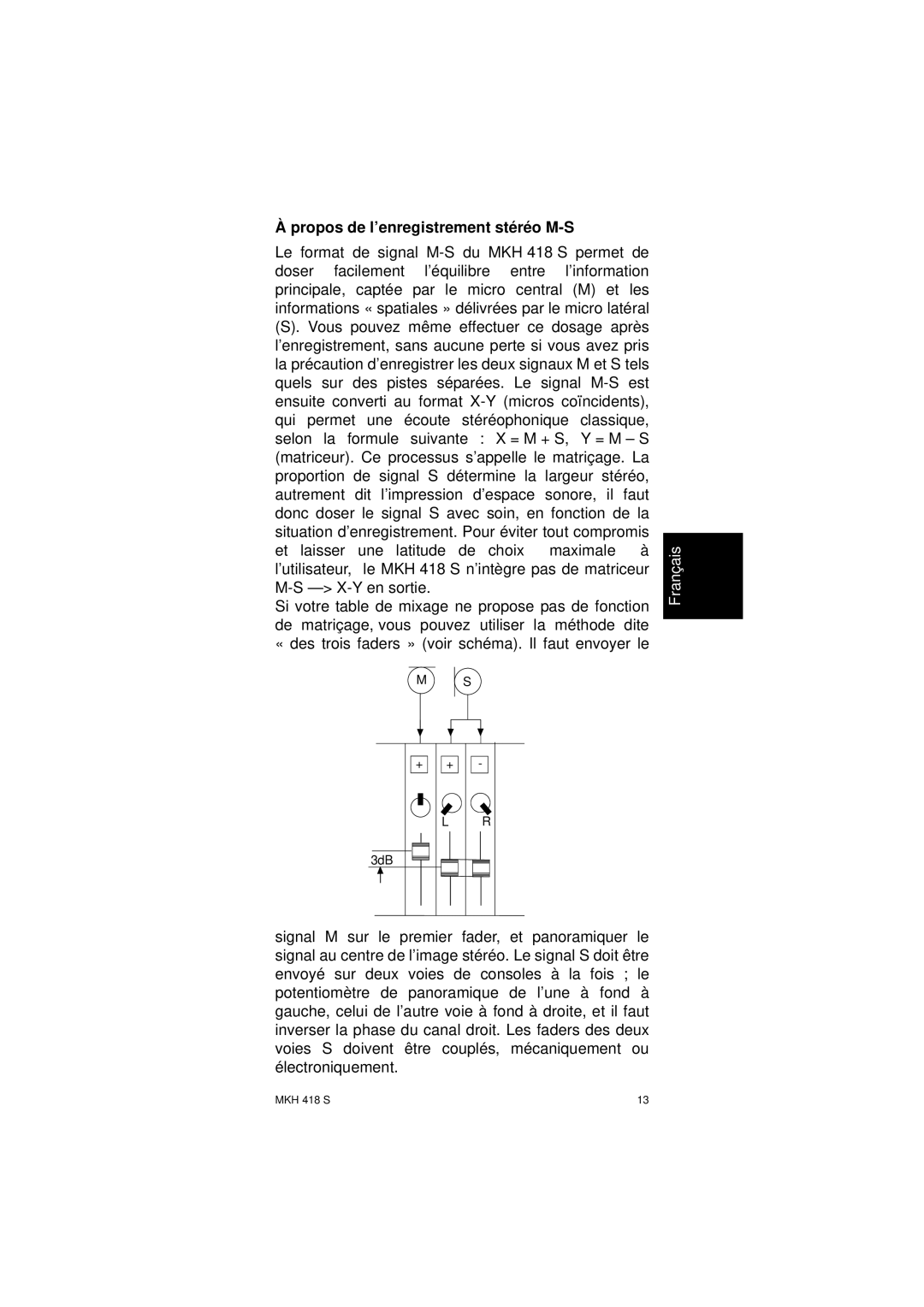 Sennheiser SLT23460FC instruction manual Propos de l’enregistrement stéréo M-S 