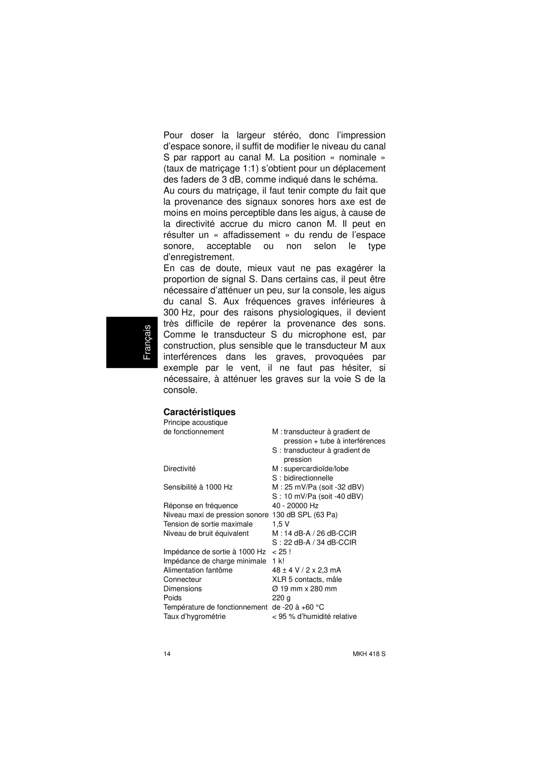 Sennheiser SLT23460FC instruction manual Température de fonctionnement Taux d’hygrométrie 