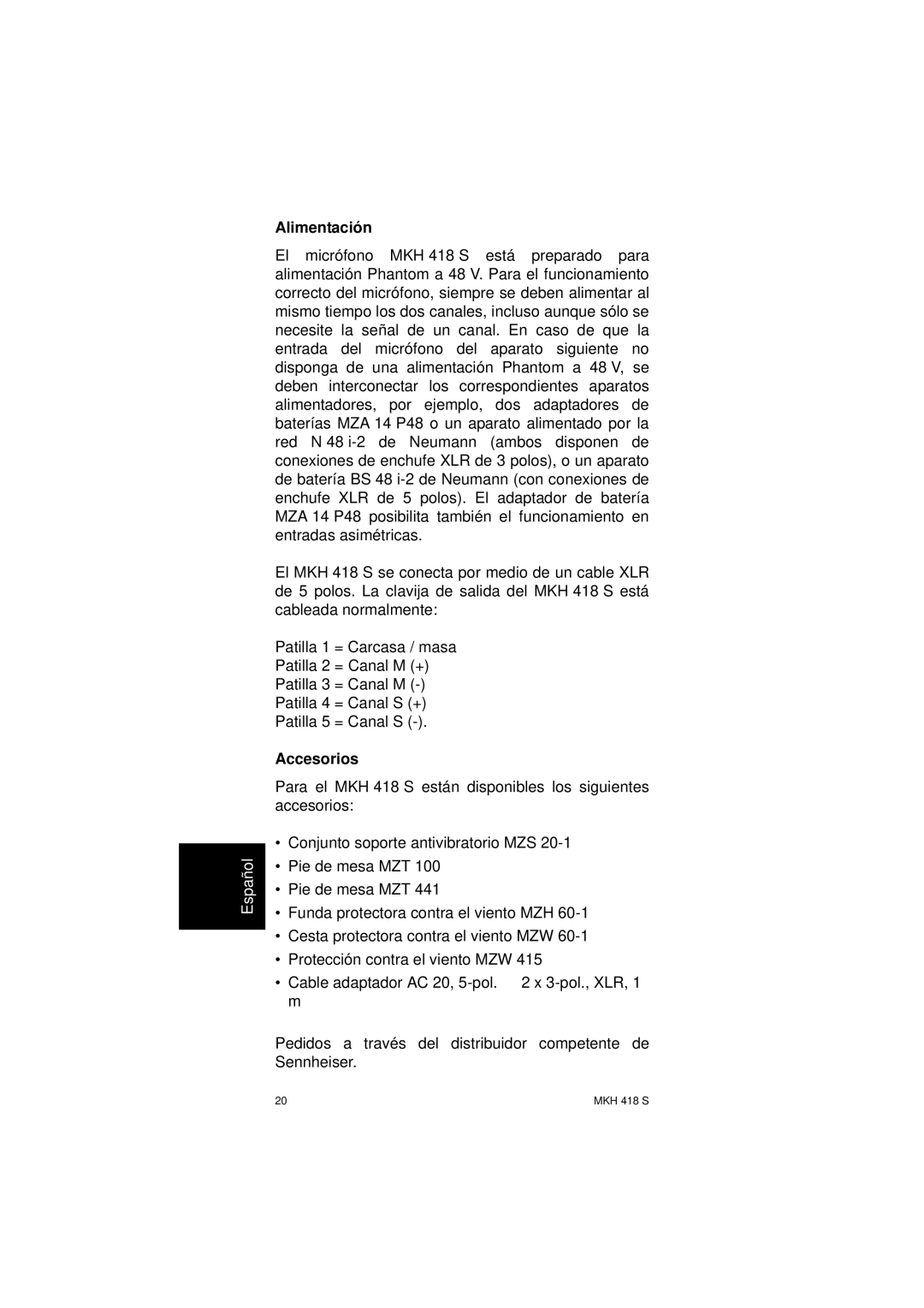 Sennheiser SLT23460FC instruction manual Alimentación, Accesorios 