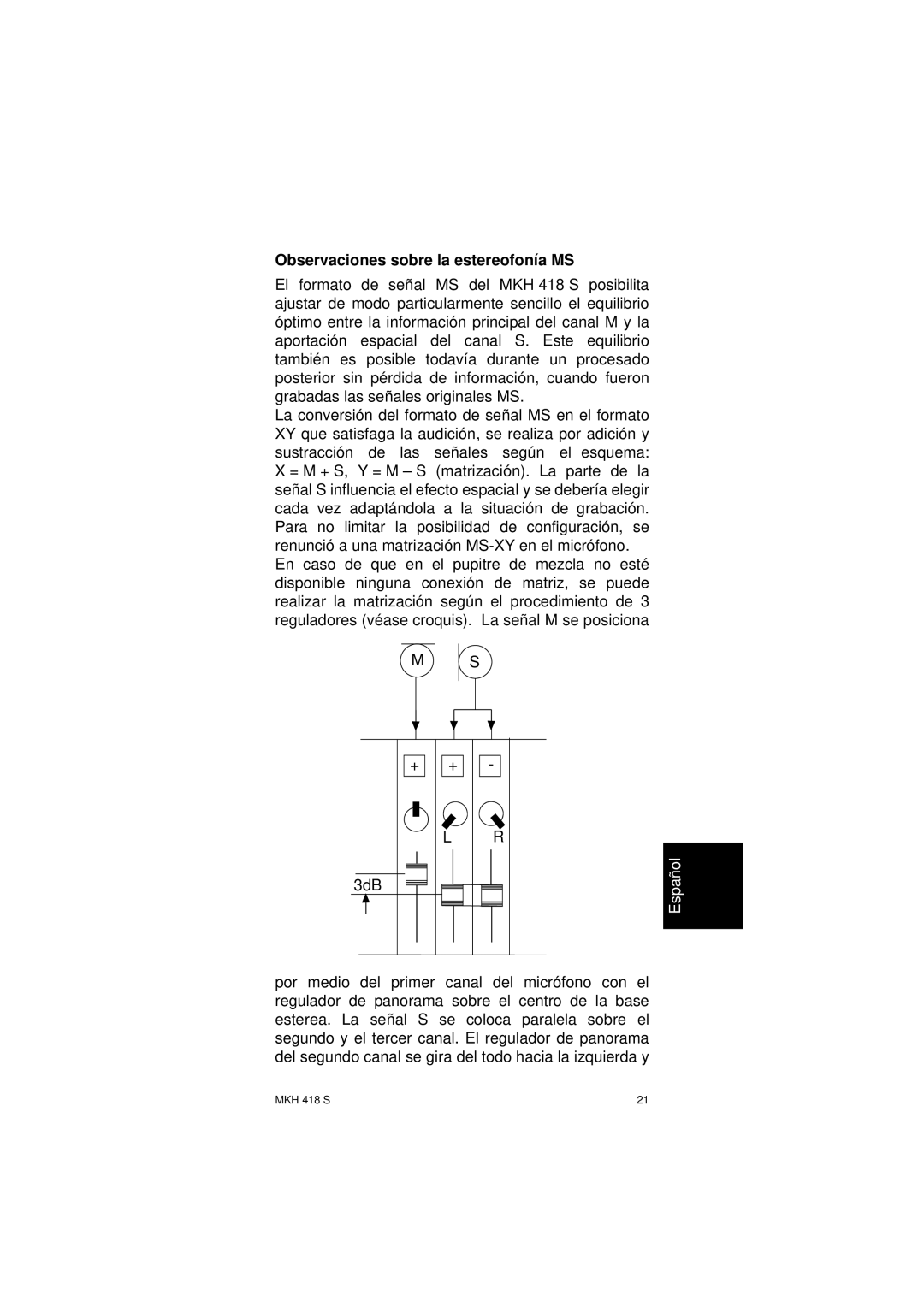 Sennheiser SLT23460FC instruction manual Observaciones sobre la estereofonía MS 