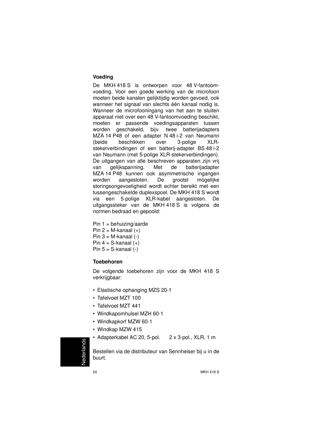 Sennheiser SLT23460FC instruction manual Voeding, Toebehoren 