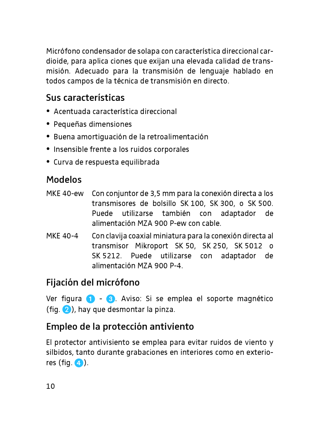 Sennheiser SLT24520FC Sus características, Modelos, Fijación del micrófono, Empleo de la protección antiviento 