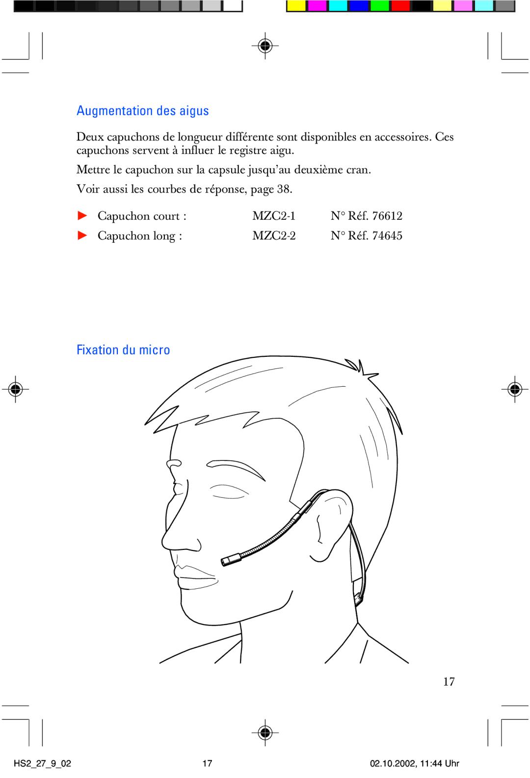 Sennheiser SP2265FC manual Augmentation des aigus, Fixation du micro 