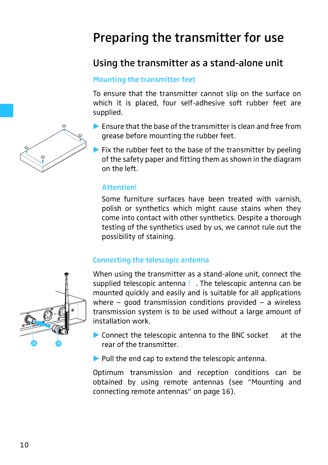 Sennheiser SR 3254, SR 3256 manual Preparing the transmitter for use, Using the transmitter as a stand-alone unit 